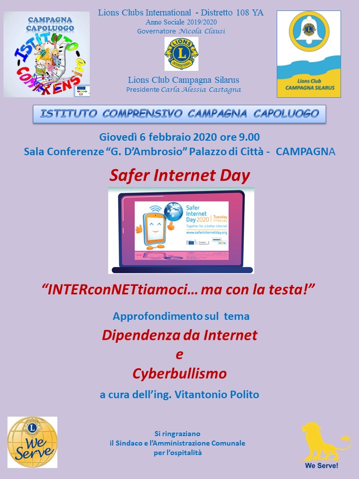 Locandina Dipendenza da Internet e cyberbullismo 6 febbraio 2020